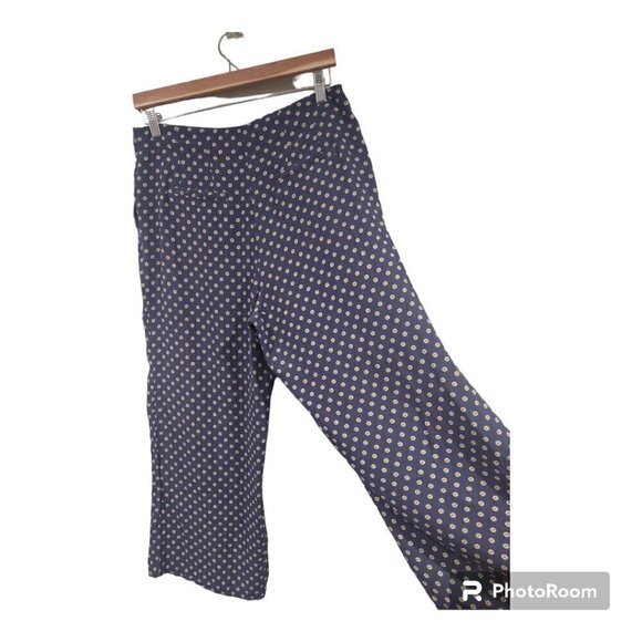 Anthropologie Women's Cropped Wide Leg Trouser Blue/Yellow Dot Size 10 - Picture 5 of 8